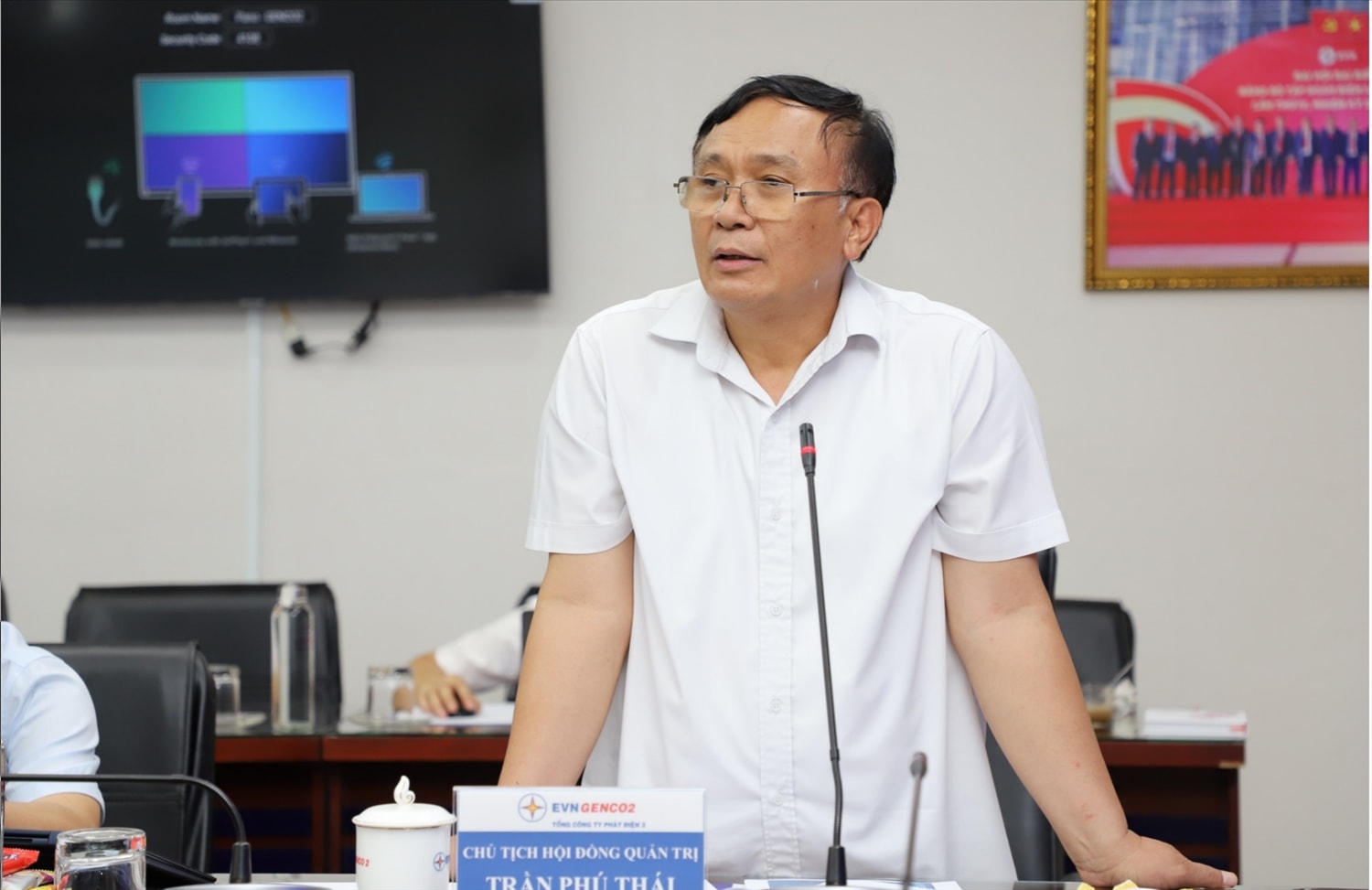 Ông Trần Phú Thái, Chủ tịch HĐQT EVNGENCO2 phát biểu tại buổi làm việc