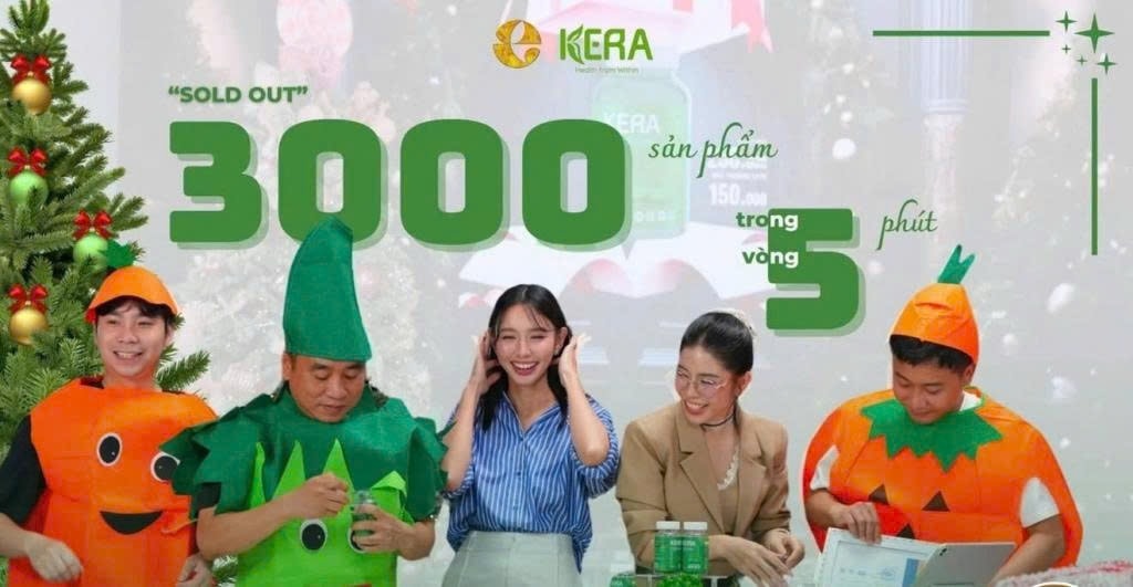 Một chương trình livestream bán sản phẩm kẹo Kera của ekip hoa hậu Thuỳ Tiên. Ảnh cắt từ video Một chương trình livestream bán sản phẩm kẹo Kera của ekip hoa hậu Thuỳ Tiên. Ảnh cắt từ video
