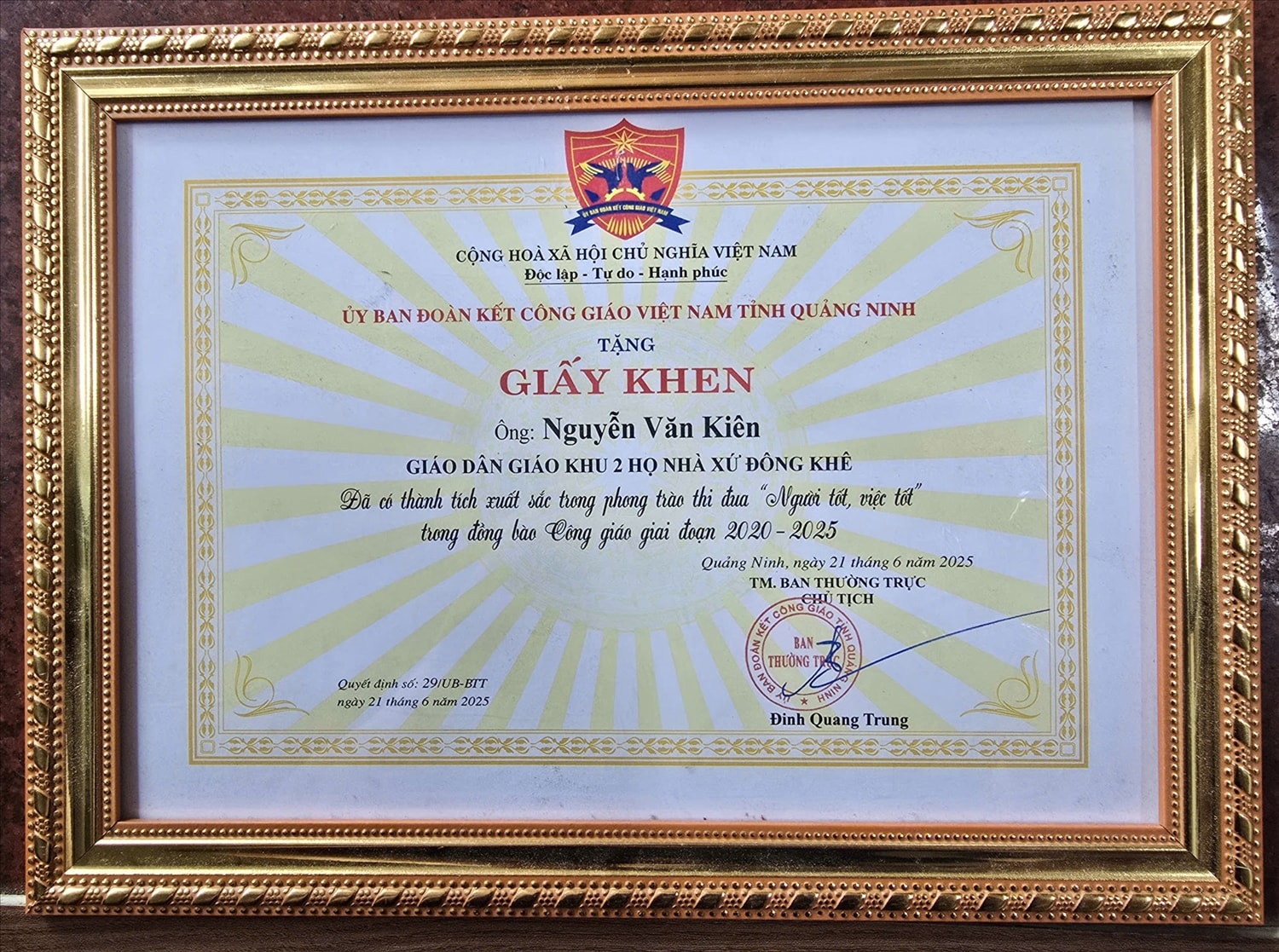 Giáo dân Nguyễn Văn Kiên còn là người tích cực trong các phong trào 