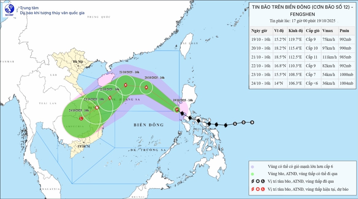 Bão số 12 (Fengshen) lạnh tạo ra nguy cơ cao về mưa lớn kéo dài, lũ trên các sông ở khu vực miền Trung 