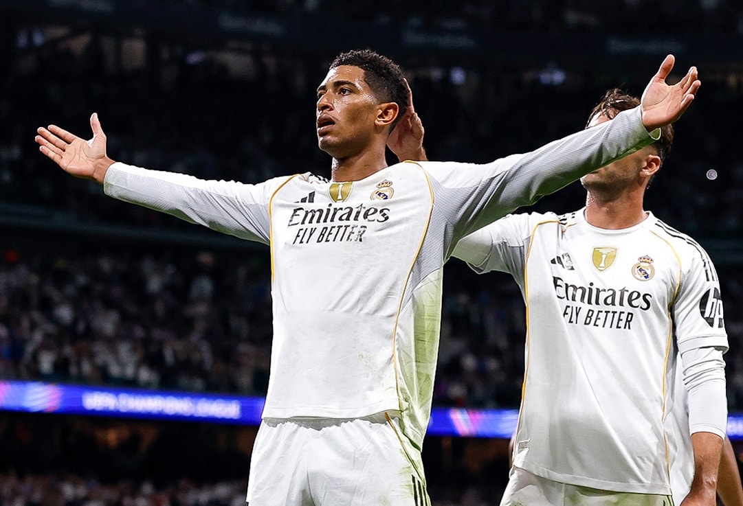 ude Bellingham ăn mừng bàn thắng trong trận Real Madrid chiến thắng Juventus (Ảnh IT)