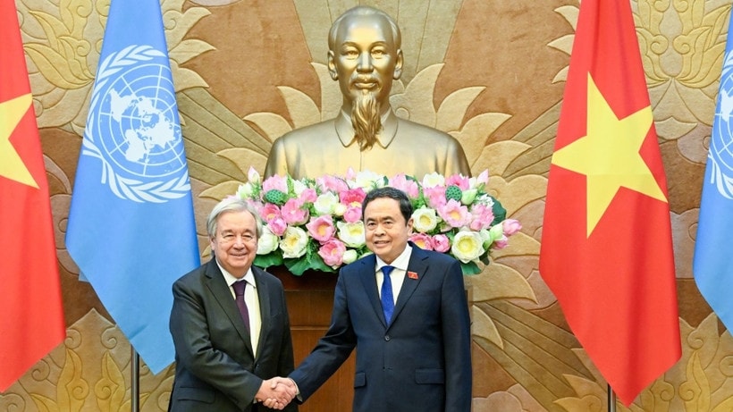 Chủ tịch Quốc hội Trần Thanh Mẫn và Tổng Thư ký Liên hợp quốc Antonio Guterres. (Ảnh: DUY LINH)