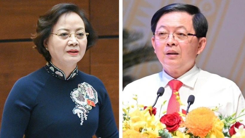 Hai tân Phó Thủ tướng Chính phủ: Phạm Thị Thanh Trà và Hồ Quốc Dũng. (Ảnh: Văn Toản)