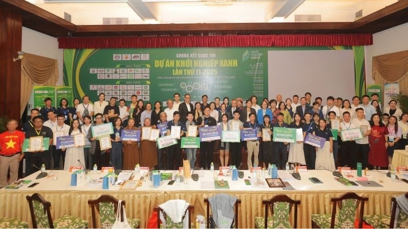 Các dự án đạt giải tại Cuộc thi Dự án Khởi nghiệp xanh năm 2025 chụp ảnh lưu niệm. Ảnh:ITN Các dự án đạt giải tại Cuộc thi Dự án Khởi nghiệp xanh năm 2025 chụp ảnh lưu niệm. Ảnh:ITN