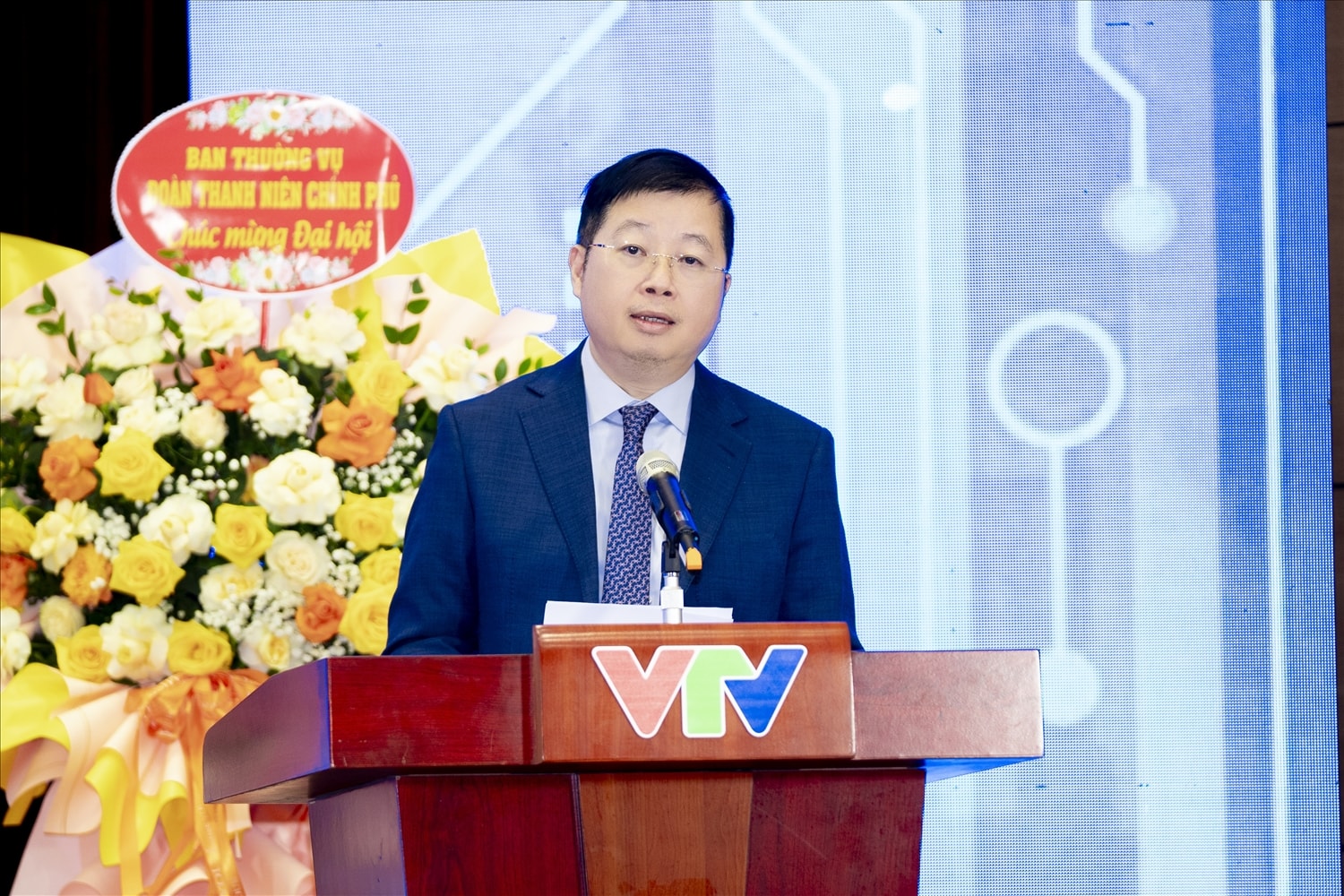 Tổng Giám đốc Đài Truyền hình Việt Nam Nguyễn Thanh Lâm phát biểu tại Đại hội. 