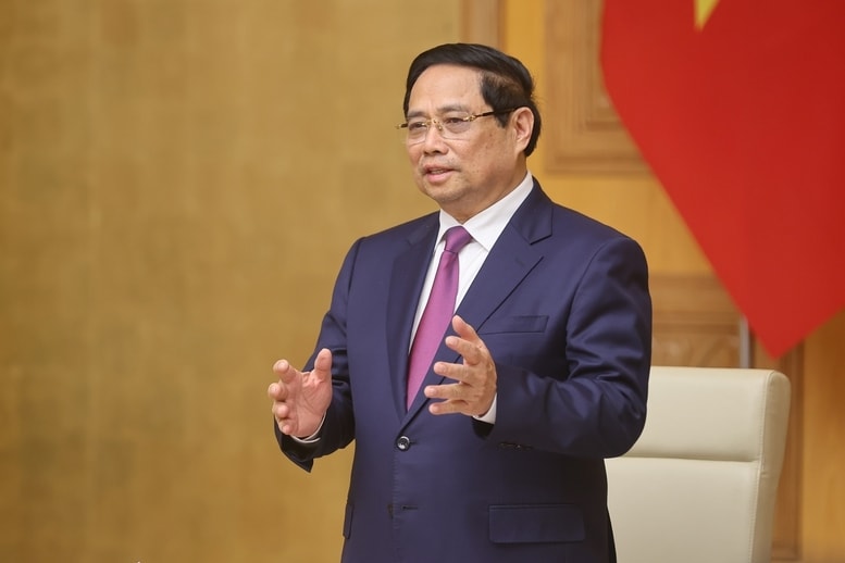 Thủ tướng cho biết, Việt Nam xác định mục tiêu phát triển nhanh, bền vững; phát triển kinh tế xanh, kinh tế số, kinh tế tuần hoàn, kinh tế sáng tạo…, dựa trên nền tảng khoa học công nghệ - đổi mới sáng tạo - chuyển đổi số, đặt mục tiêu tự chủ và cạnh tranh về công nghệ, nhất là công nghệ chiến lược, trong đó có công nghiệp bán dẫn - Ảnh: VGP/Nhật Bắc