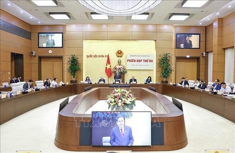 Chủ tịch Quốc hội Trần Thanh Mẫn, Chủ tịch Hội đồng Bầu cử quốc gia phát biểu - Ảnh: TTXVN