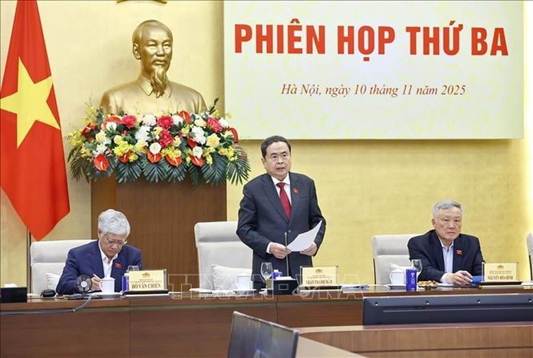Chủ tịch Quốc hội Trần Thanh Mẫn, Chủ tịch Hội đồng Bầu cử quốc gia phát biểu - Ảnh: TTXVN