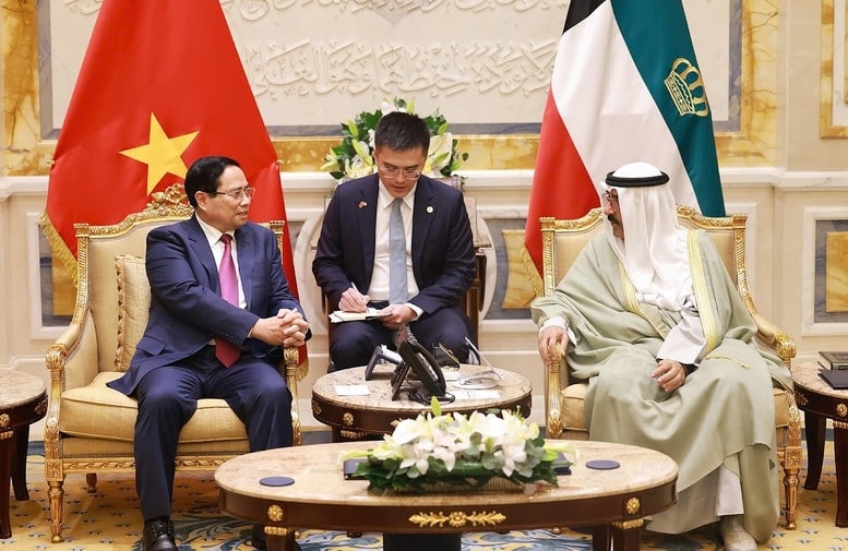 Thủ tướng Chính phủ Phạm Minh Chính hội kiến Quốc vương Kuwait Sheikh Meshal Al-Ahmad Al-Jaber Al-Sabah - Ảnh: VGP/Nhật Bắc