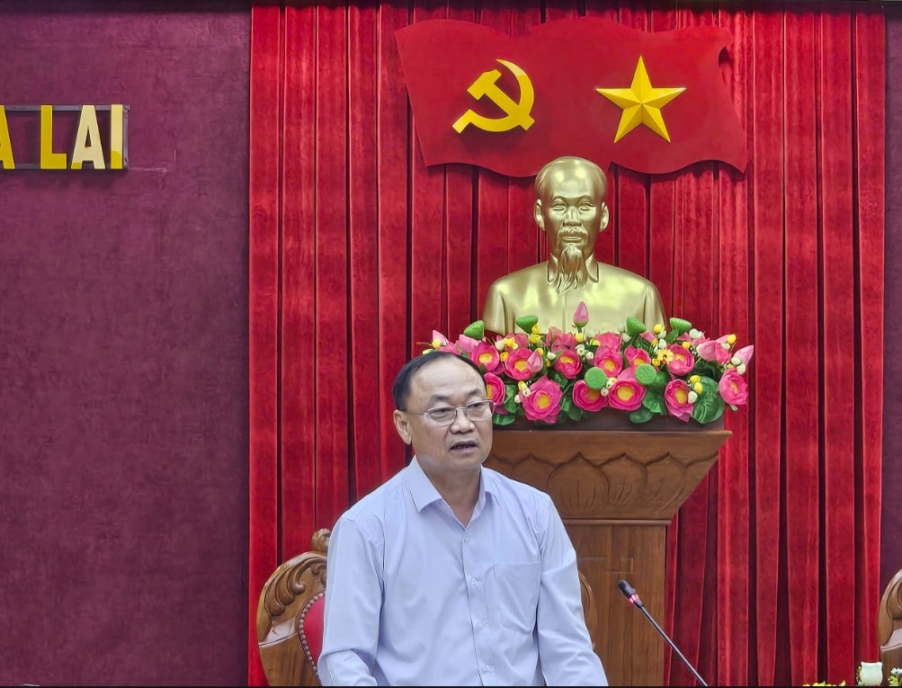 Ông Thái Đại Ngọc, Bí thư Tỉnh uỷ Gia Lai phát biểu tại buổi làm việc. (Ảnh: T.N) Ông Thái Đại Ngọc, Bí thư Tỉnh uỷ Gia Lai phát biểu tại buổi làm việc. (Ảnh: T.N)