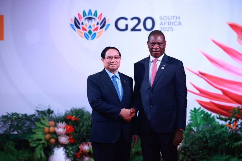 Lãnh đạo nước Chủ tịch G20 Nam Phi chủ trì lễ đón Thủ tướng Phạm Minh Chính và các nguyên thủ, người đứng đầu chính phủ các nước - Ảnh: VGP/Nhật Bắc