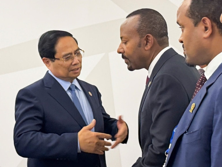 Thủ tướng Phạm Minh Chính và Thủ tướng Ethiopia Abiy Ahmed. (Ảnh: VGP/Nhật Bắc) Thủ tướng Phạm Minh Chính và Thủ tướng Ethiopia Abiy Ahmed. (Ảnh: VGP/Nhật Bắc)