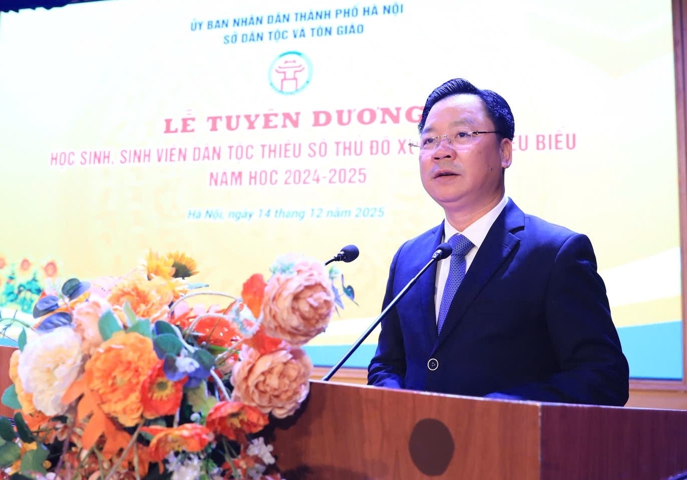 Giám đốc Sở Dân tộc và Tôn giáo Hà Nội Nguyễn Sỹ Trường phát biểu tại Lễ Tuyên dương