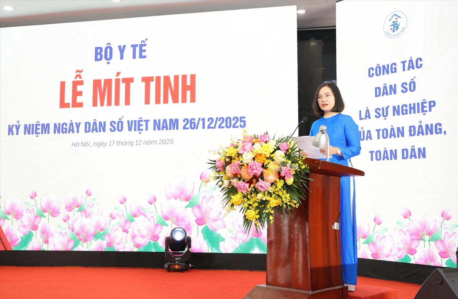 Phó Cục trưởng Cục Dân sô(Bộ Y tế) Hoàng Thị Thơm phát biểu tại buổi lễ
