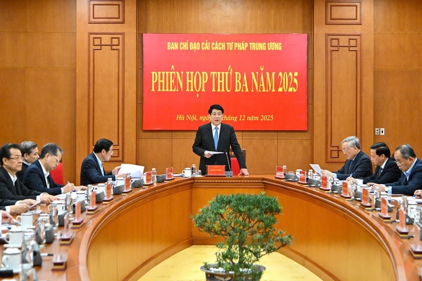 Chủ tịch nước Lương Cường chủ trì Phiên họp thứ ba, Ban Chỉ đạo Cải cách tư pháp Trung ương. (Ảnh: Thủy Nguyên) Chủ tịch nước Lương Cường chủ trì Phiên họp thứ ba, Ban Chỉ đạo Cải cách tư pháp Trung ương. (Ảnh: Thủy Nguyên)