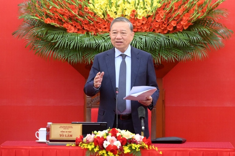 Tổng Bí thư Tô Lâm phát biểu chỉ đạo hội nghị. (Ảnh ĐĂNG KHOA) Tổng Bí thư Tô Lâm phát biểu chỉ đạo hội nghị. (Ảnh ĐĂNG KHOA)