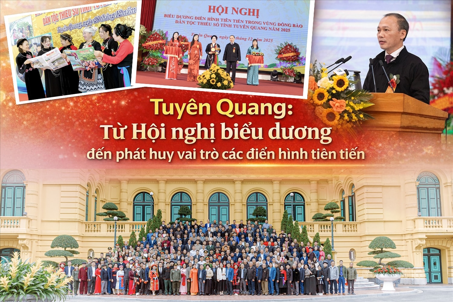 Hội nghị biểu dương điển hình tiên tiến vùng đồng bào DTTS tỉnh Tuyên Quang năm 2025 là dịp tôn vinh những tập thể, cá nhân tiêu biểu, hạt nhân lan tỏa phong trào thi đua yêu nước, góp phần quan trọng vào phát triển kinh tế - xã hội, giữ gìn bản sắc văn hóa, bảo đảm quốc phòng - an ninh và củng cố khối đại đoàn kết toàn dân tộc