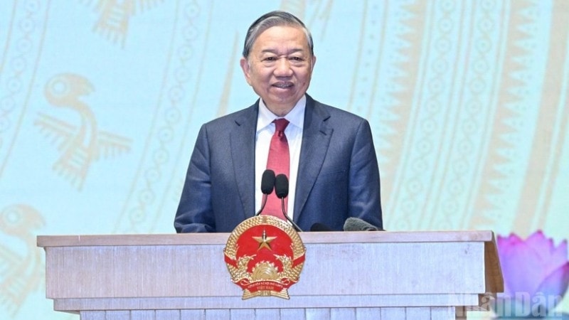 Tổng Bí thư Tô Lâm phát biểu ý kiến chỉ đạo tại Hội nghị tổng kết công tác năm 2025, triển khai công tác năm 2026 của Chính phủ và chính quyền địa phương. (Ảnh: TRẦN HẢI)