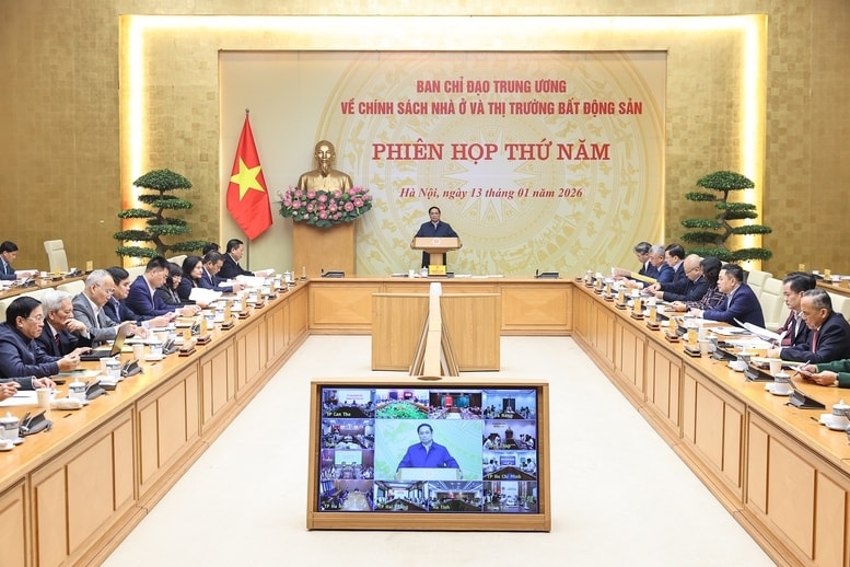 Thủ tướng Chính phủ Phạm Minh Chính, Trưởng Ban Chỉ đạo Trung ương về chính sách nhà ở và thị trường bất động sản chủ trì Phiên họp thứ 5 của Ban Chỉ đạo - Ảnh: VGP/Nhật Bắc