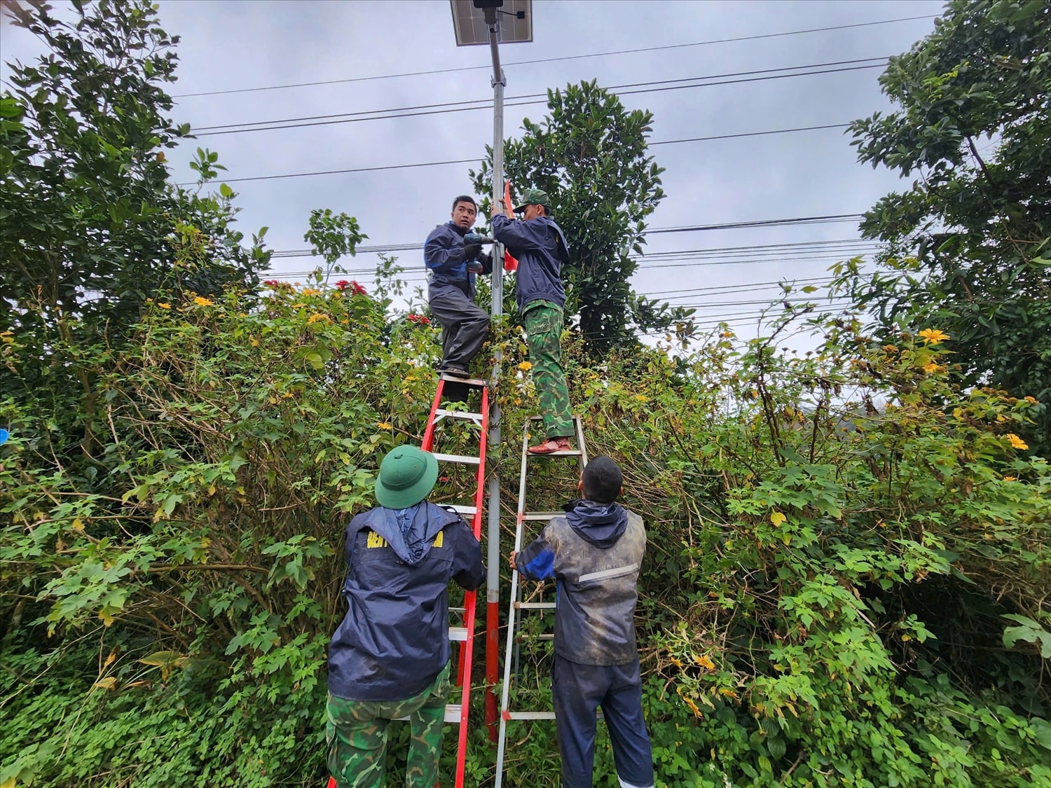 Những bóng đèn năng lượng mặt trời cũng đã được lắp đặt để biên cương bừng sáng  