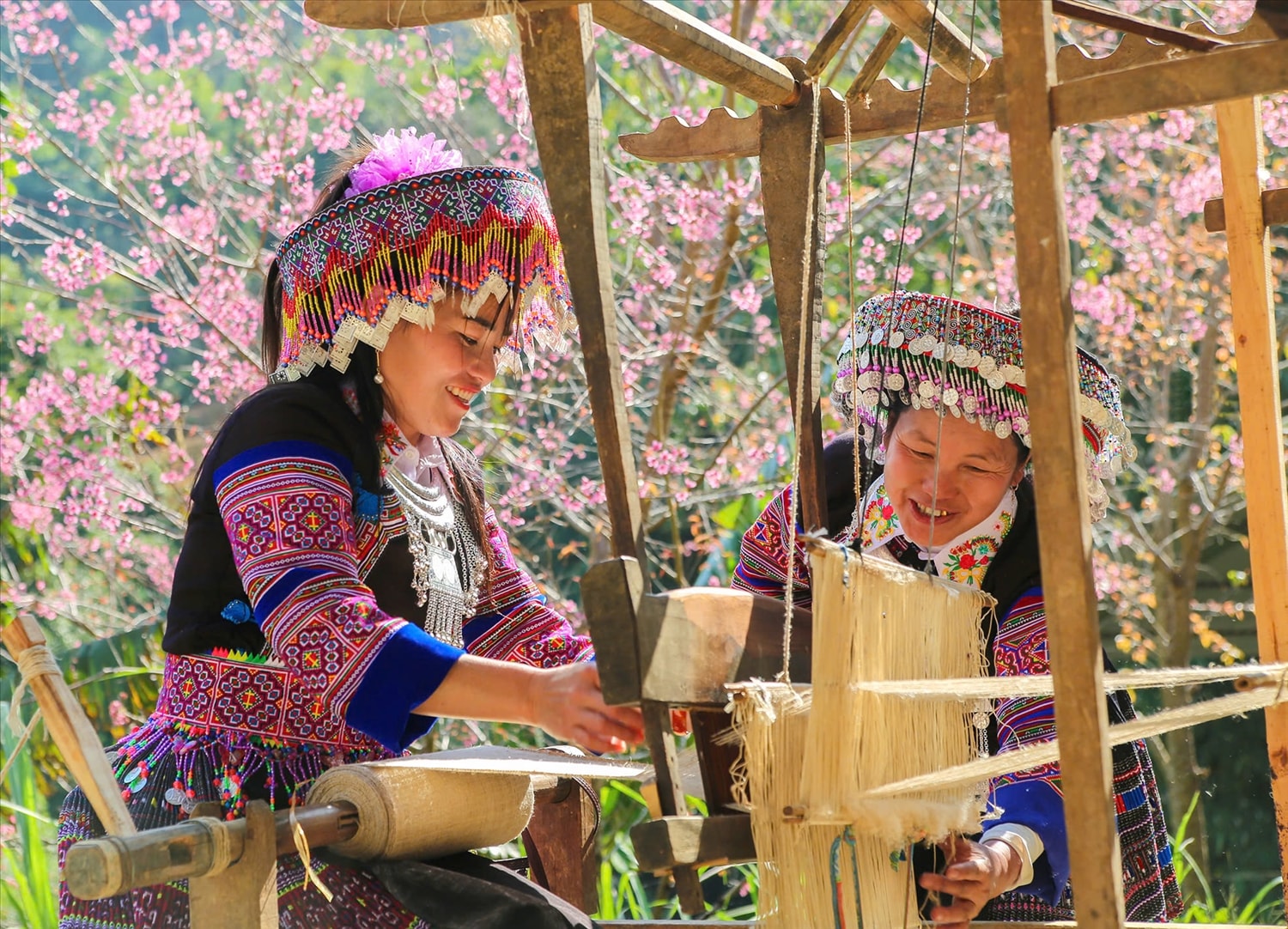 Những sợi lanh được bàn tay khéo léo của phụ nữ Mông dệt thành những tấm vải