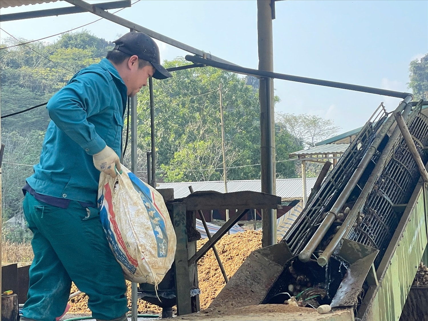 Người dân sơ chế nguyên liệu dong riềng để làm miến.