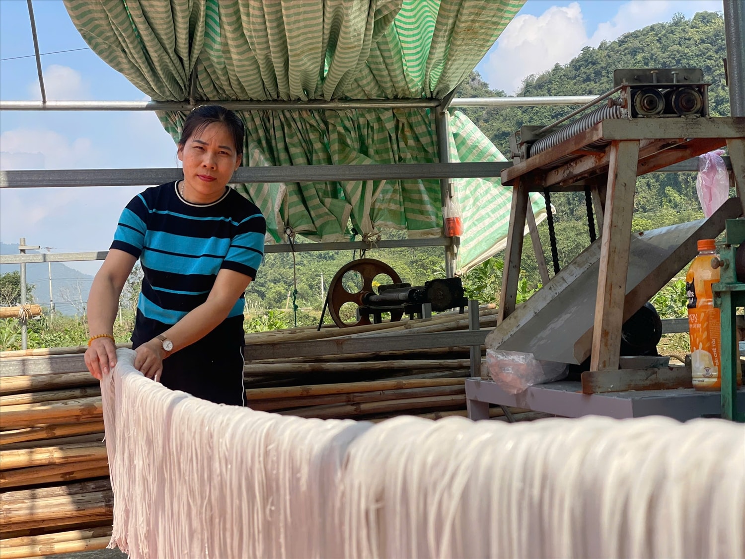 Phơi miến - một trong những công đoạn quan trọng trong quy trình làm miến dong.