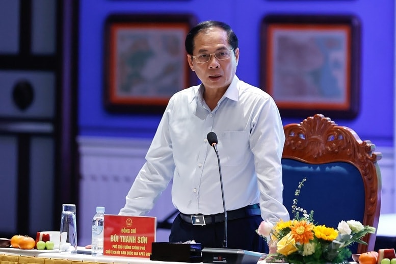 Chủ tịch Ủy ban APEC, Phó Thủ tướng Bùi Thanh Sơn phát biểu tại Phiên họp - Ảnh: VGP/Nhật Bắc