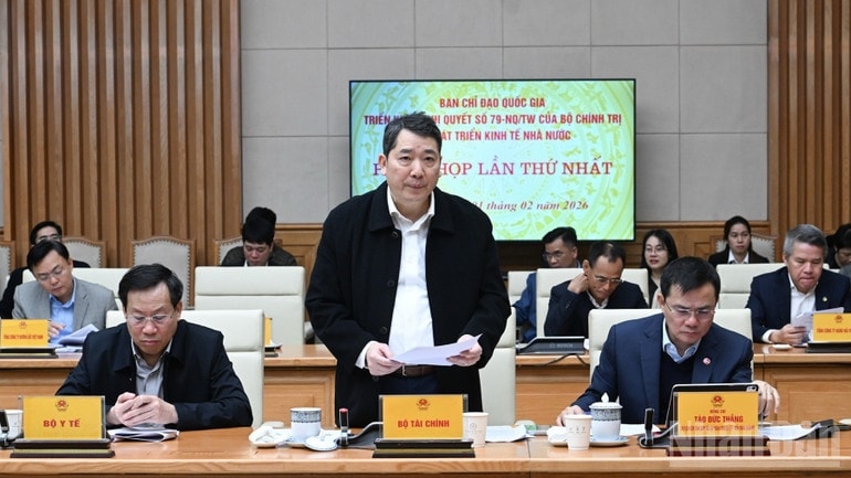 Lãnh đạo Bộ Tài chính báo cáo tại phiên họp. (Ảnh: Trần Hải) 