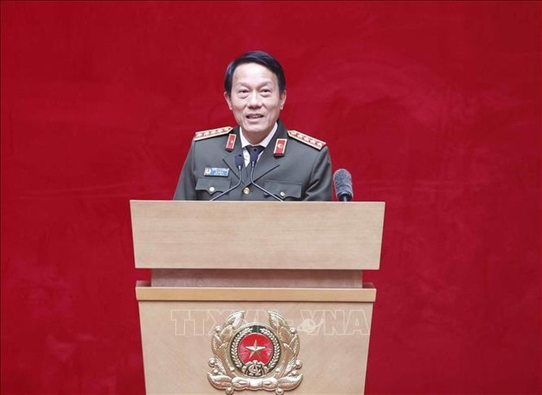 Đại tướng Lương Tam Quang, Ủy viên Bộ Chính trị, Bí thư Đảng ủy Công an Trung ương, Bộ trưởng Bộ Công an phát biểu.