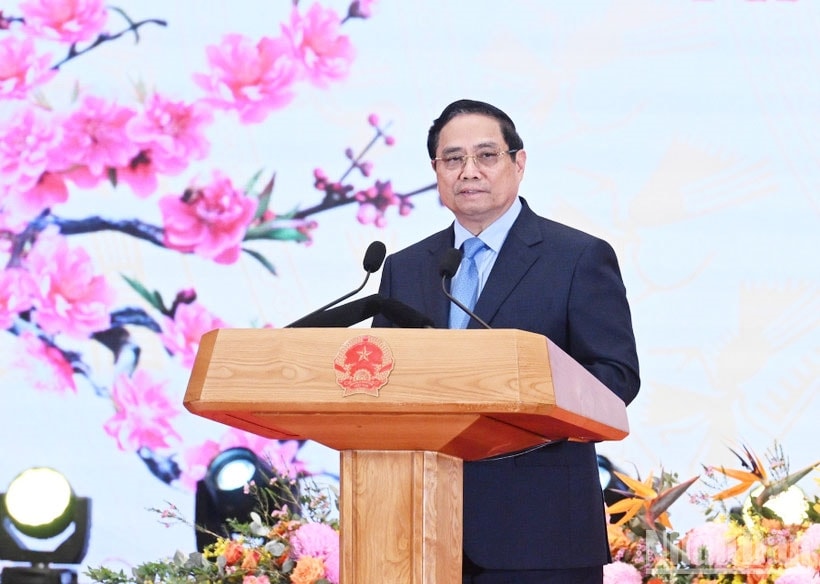 Thủ tướng Chính phủ Phạm Minh Chính phát biểu chúc mừng Xuân Bính Ngọ 2026 tại tiệc chiêu đãi Đoàn Ngoại giao. (Ảnh: Trần Hải) 