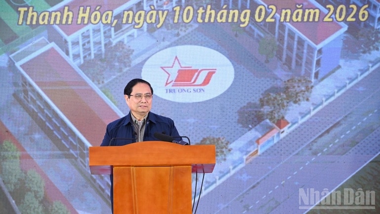 Thủ tướng Chính phủ Phạm Minh Chính phát biểu ý kiến tại Lễ khởi công. (Ảnh: Trần Hải) 