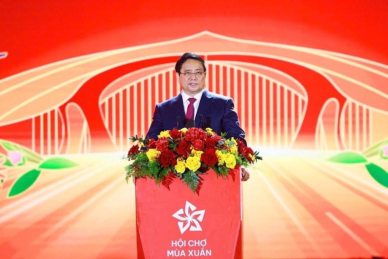 Thủ tướng Phạm Minh Chính phát biểu bế mạc Hội chợ mùa Xuân lần thứ nhất năm 2026 - Ảnh: VGP/Nhật Bắc