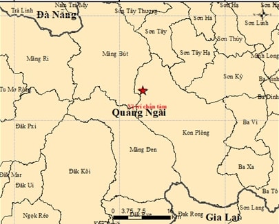 Tâm chấn trận động đất tại khu vực xã Kon Plông
