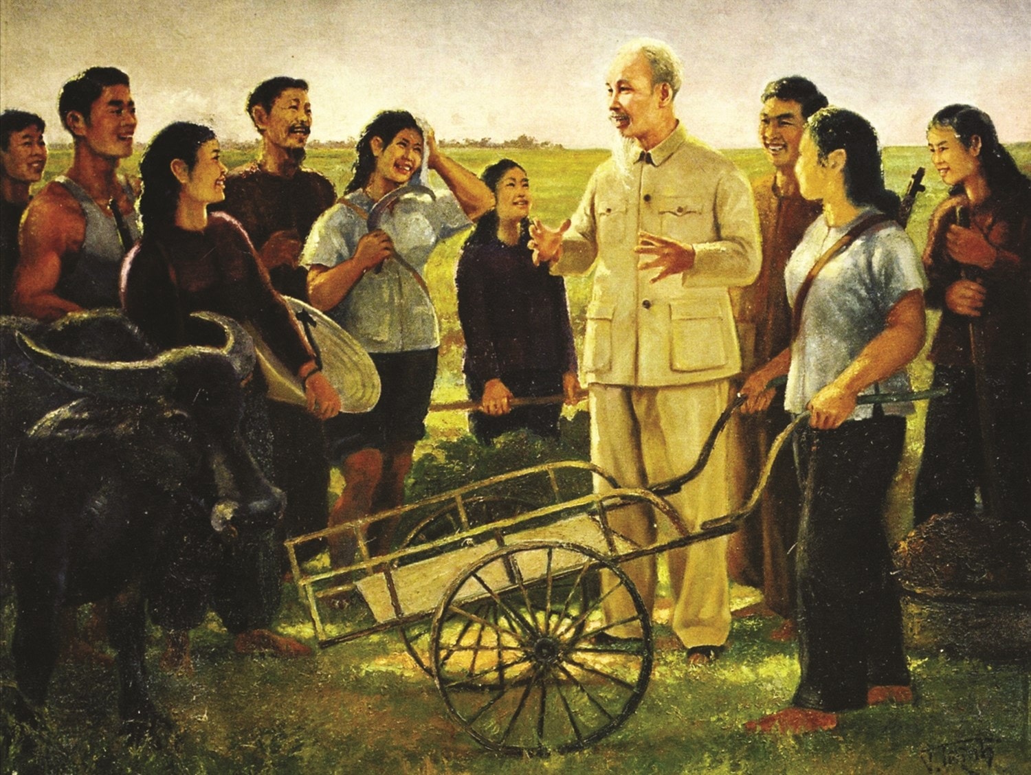 Bác Hồ với Nhân dân (Tác phẩm: Nghe lời Bác dạy của họa sĩ Vương Trình, được trưng bày tại Bảo tàng Mỹ thuật Việt Nam). Ảnh: Tư liệu