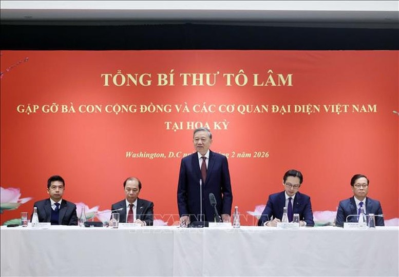 Tổng Bí thư Tô Lâm phát biểu tại buổi gặp gỡ - Ảnh: TTXVN