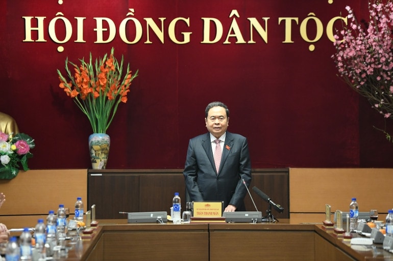 Chủ tịch Quốc hội Trần Thanh Mẫn phát biểu tại cuộc làm việc. (Ảnh: DUY LINH)