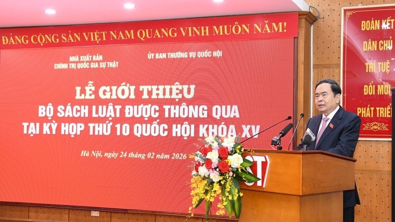 Chủ tịch Quốc hội Trần Thanh Mẫn phát biểu tại buổi lễ. (Ảnh: DUY LINH)