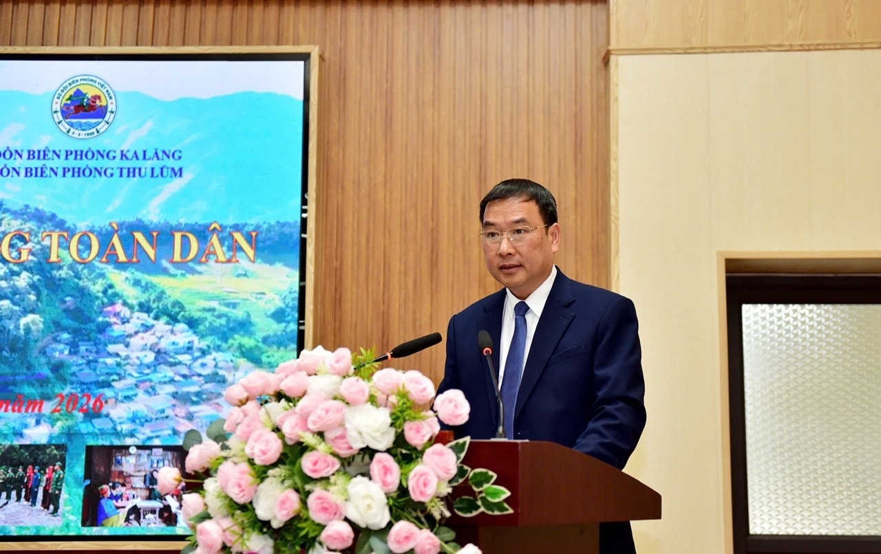 Ông Tống Thanh Bình, Phó Chủ tịch Thường trực Ủy ban MTTQ Việt Nam tỉnh Lai Châu phát biểu tại Ngày hội