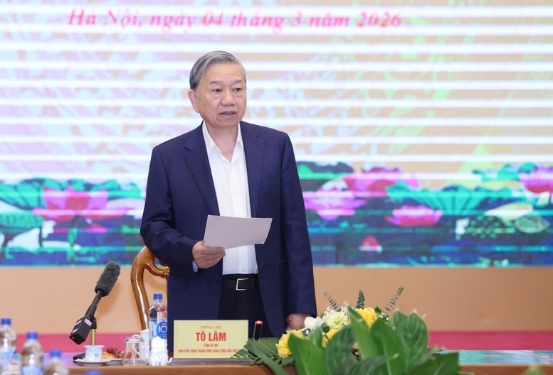 Tổng Bí thư Tô Lâm phát biểu chỉ đạo tại buổi làm việc với Ban Tuyên giáo và Dân vận Trung ương - Ảnh: Hải Nguyễn