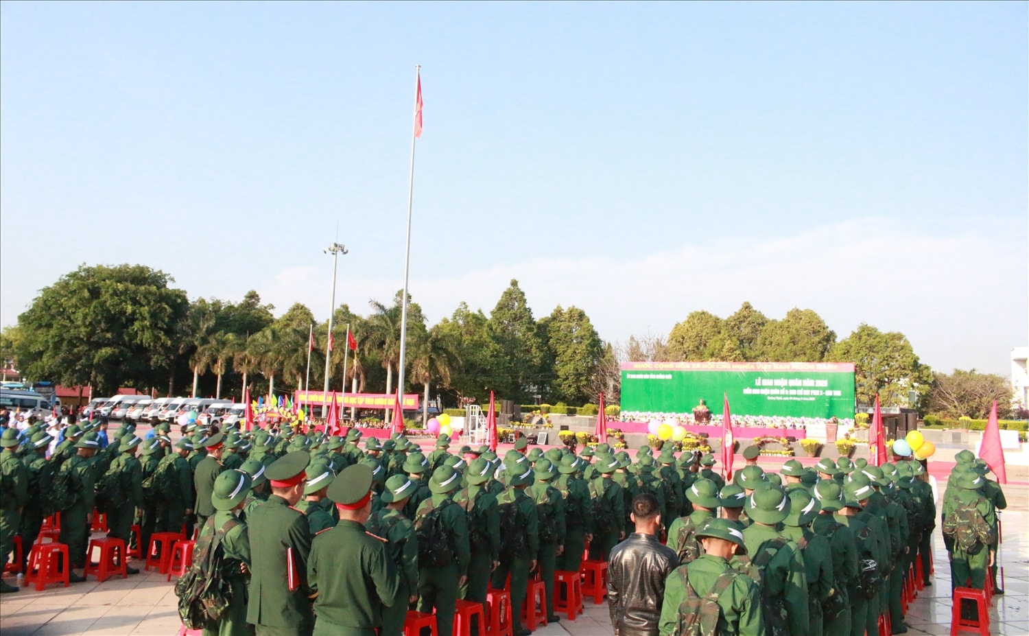 Quang cảnh Lễ giao nhận quân năm 2026 tại điểm giao nhận quân số 5 (phường Kon Tum và các xã, phường lân cận). (Ảnh: Ngọc Chí)