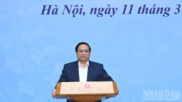 Thủ tướng Phạm Minh Chính phát biểu ý kiến tại hội nghị. (Ảnh: TRẦN HẢI) 