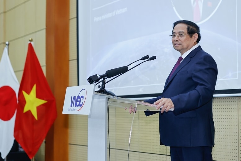 Thủ tướng Chính phủ Phạm Minh Chính cho rằng, việc khánh thành Trung tâm Vũ trụ Việt Nam và tổ chức Diễn đàn tầm nhìn vũ trụ Việt Nam - Nhật Bản có ý nghĩa đặc biệt, đánh dấu bước phát triển quan trọng của ngành khoa học và công nghệ vũ trụ Việt Nam - Ảnh: VGP/Nhật Bắc