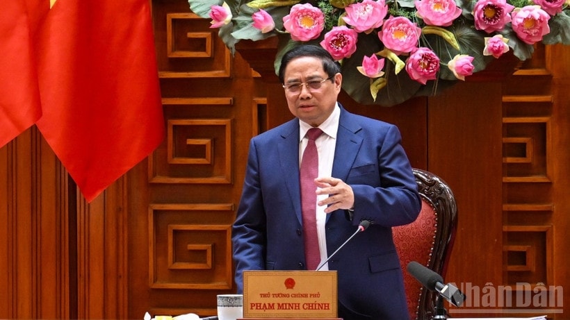 Thủ tướng Chính phủ Phạm Minh Chính phát biểu ý kiến chỉ đạo cuộc họp. (Ảnh: TRẦN HẢI)