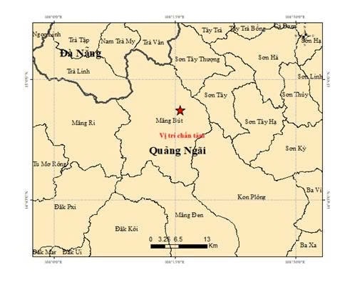 Vị trí tâm chấn trận động đất vào lúc 12 giờ 12 phút 46 giây chiều ngày 17/3