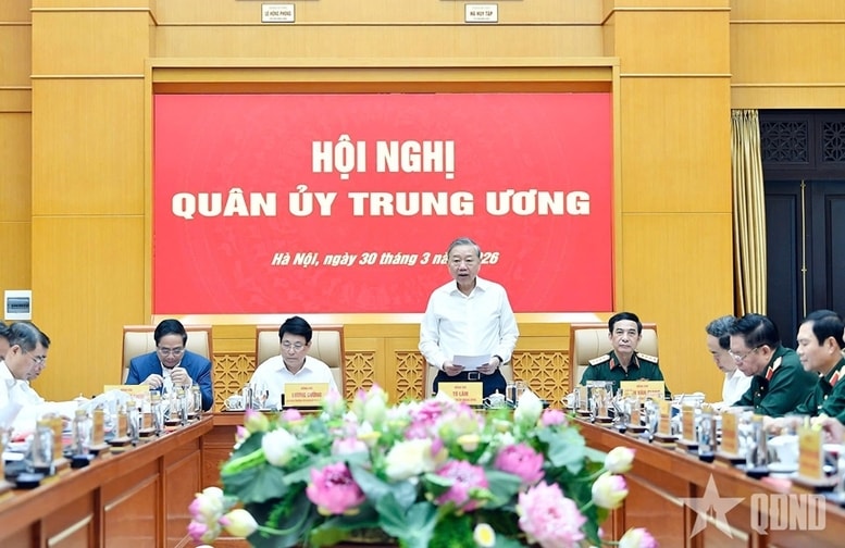 Tổng Bí thư Tô Lâm phát biểu tại Hội nghị Quân ủy Trung ương sáng 30/3/2026 - Ảnh: Báo Quân đội nhân dân