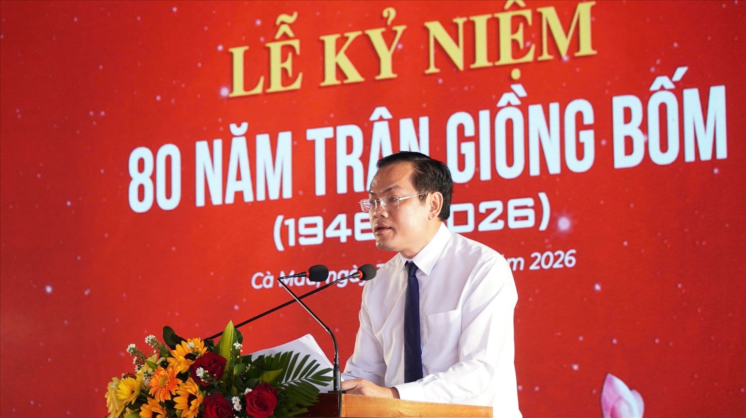 Ông Ngô Vũ Thăng – Phó Chủ tịch UBND tỉnh Cà Mau, phát biểu tại lễ kỷ niệm. (Ảnh: Thúy An)