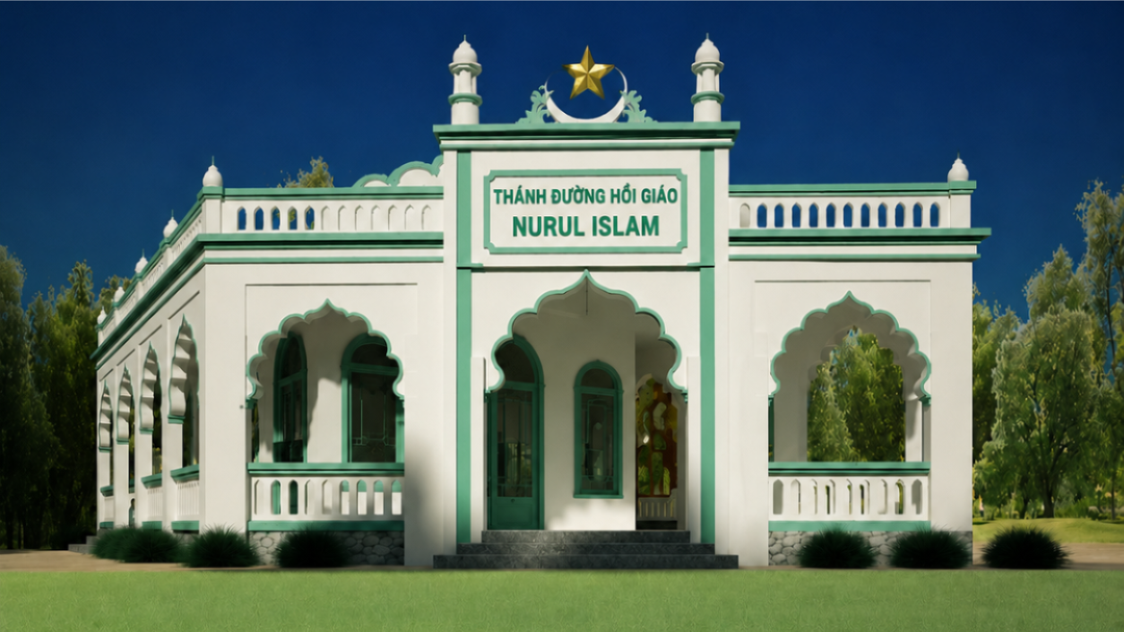 Hình mô phỏng Thánh đường Hồi giáo Nurul Islam ấp Tân Phú, xã Thuận Lợi, TP. Đồng Nai sau khi hoàn thành và đưa vào sử dụng vào cuối năm 2026.