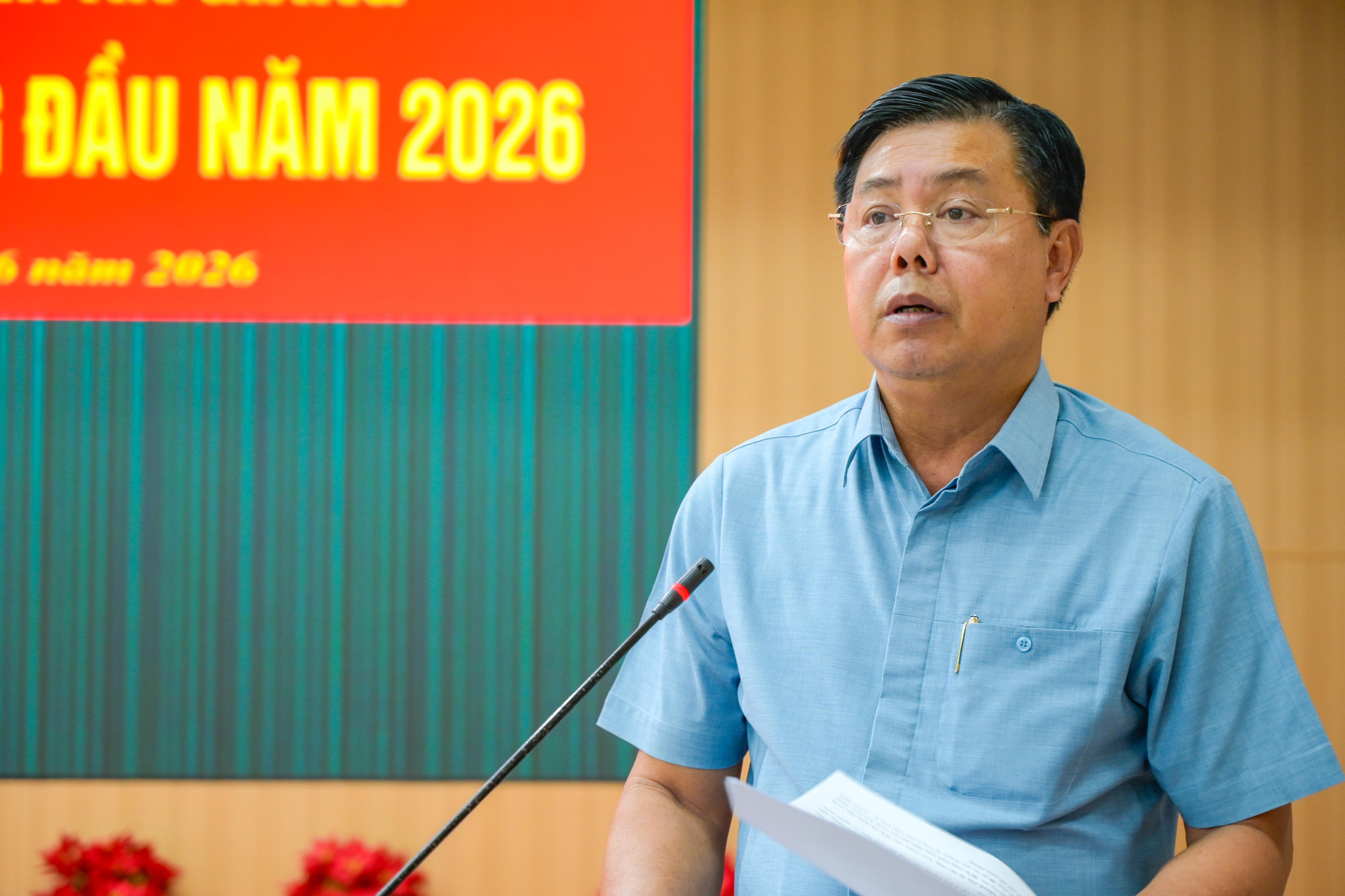 Ông Nguyễn Tiến Hải, Bí thư Đảng ủy Quân sự tỉnh An Giang phát biểu kết luận hội nghị