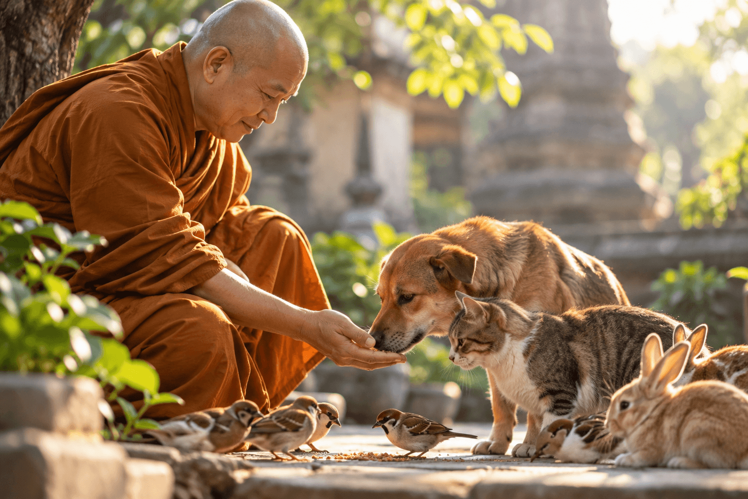 Nuôi dưỡng lòng từ bi, biết yêu thương và trân trọng sự sống của muôn loài là cách mỗi người sống tử tế hơn. Thiết kế ảnh: Việt Hà